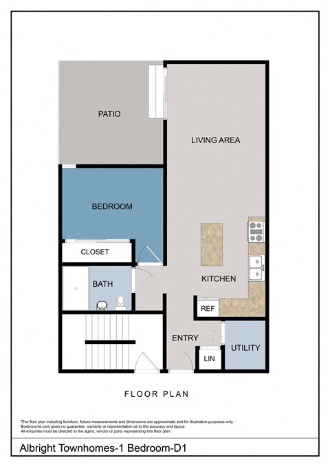 Floor plan for 1 bed, 1 bath, 769 sqft